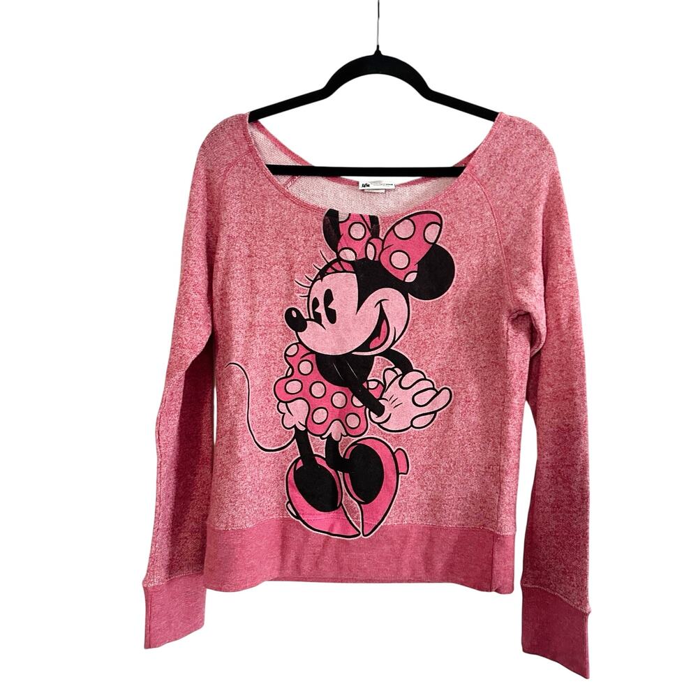Disney Parks Minnie Mouse Heathered Pink Open Neck Sweatshirt Top - Sz Small